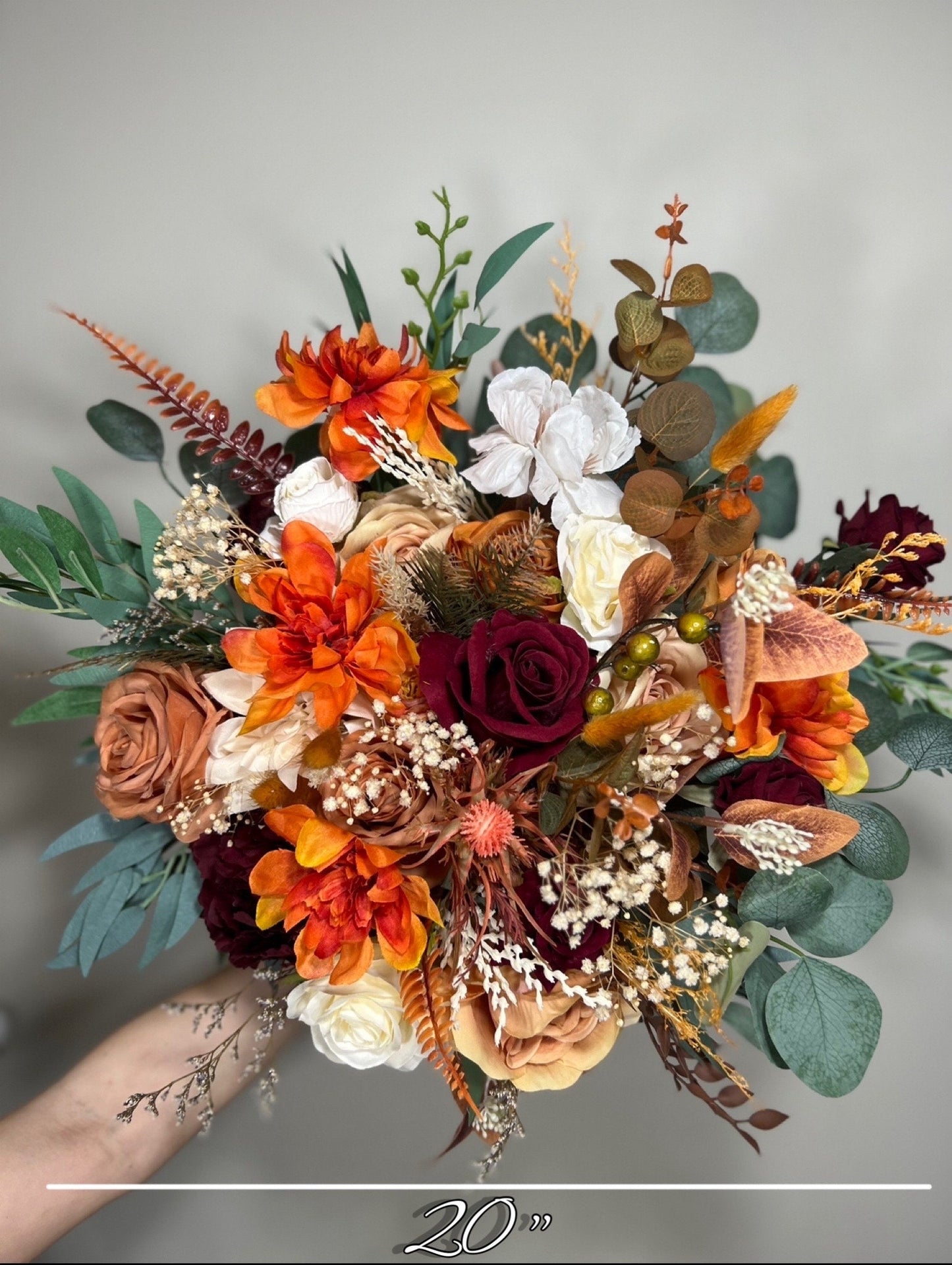 Wedding Bouquet Terracotta Rust Burnt Orange Bouquet Boho Rose Dahlia Flower Fall Burgundy Eucalyptus Baby Breath Terracotta Peony Banny Tai
