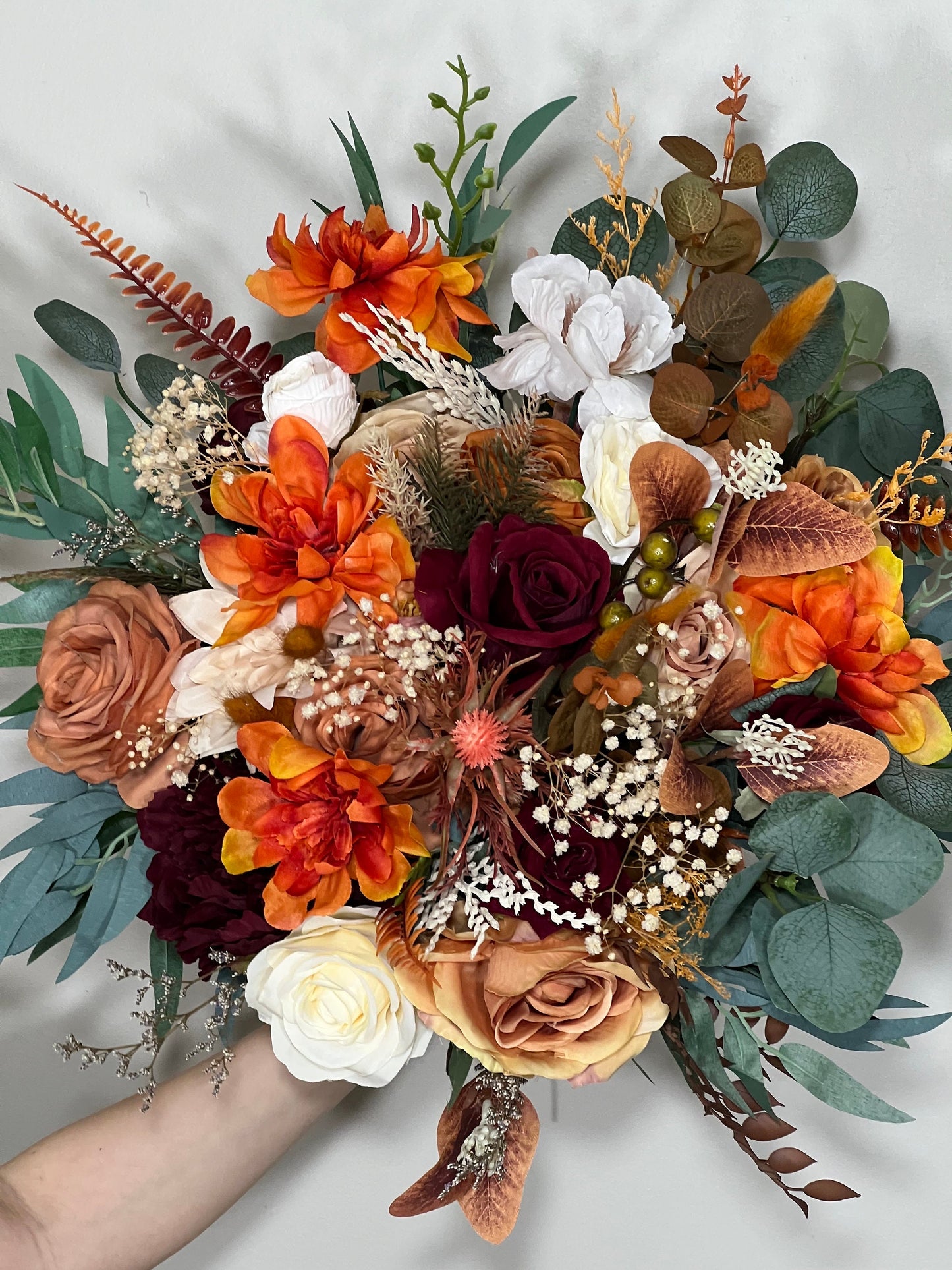 Wedding Bouquet Terracotta Rust Burnt Orange Bouquet Boho Rose Dahlia Flower Fall Burgundy Eucalyptus Baby Breath Terracotta Peony Banny Tai