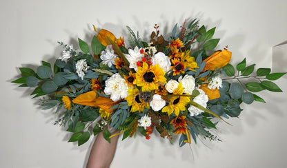 Wedding Arch Arrangement Sunflower Terracotta Boho White Burnt Orange Sunflower Arch Aisle Arrangement Arbor Decor Wall Eucalyptus Fall