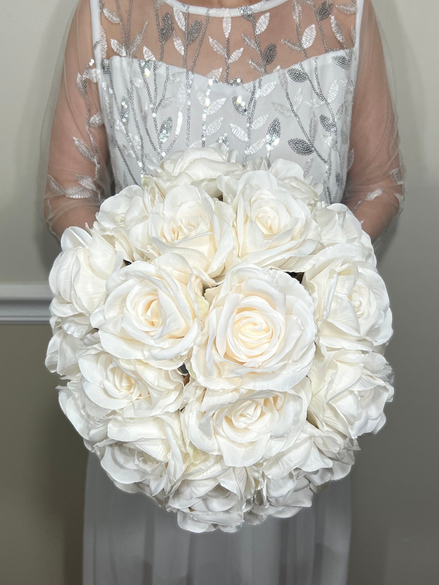 Wedding Bouquet White Bridal Wedding Ivory Classic Rose Bridesmaids Decor Handmade Artificial Faux Flower White Bouquet Rose Decoration
