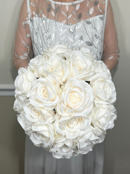 Wedding Bouquet White Bridal Wedding Ivory Classic Rose Bridesmaids Decor Handmade Artificial Faux Flower White Bouquet Rose Decoration