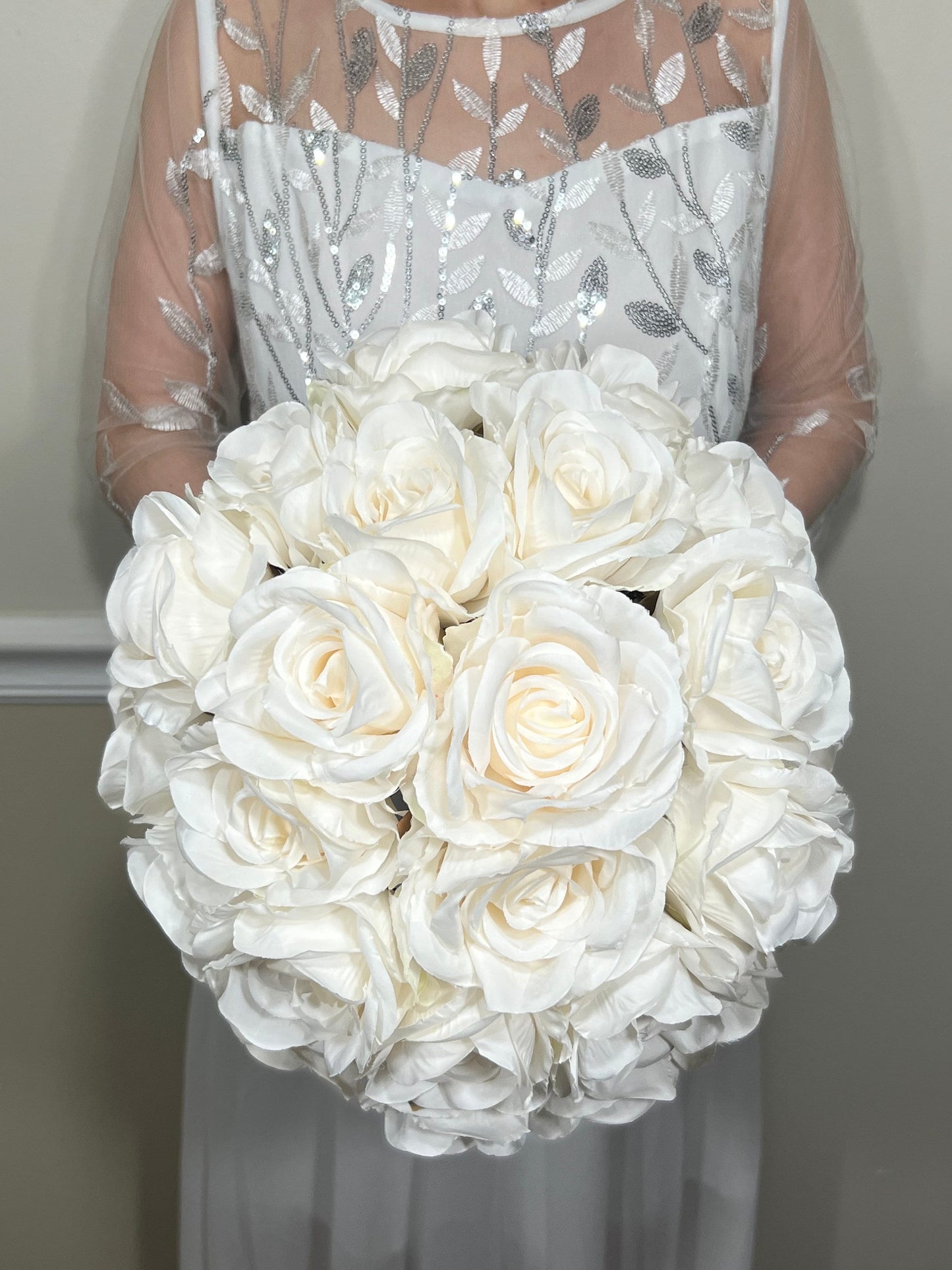 Wedding Bouquet White Bridal Wedding Ivory Classic Rose Bridesmaids Decor Handmade Artificial Faux Flower White Bouquet Rose Decoration