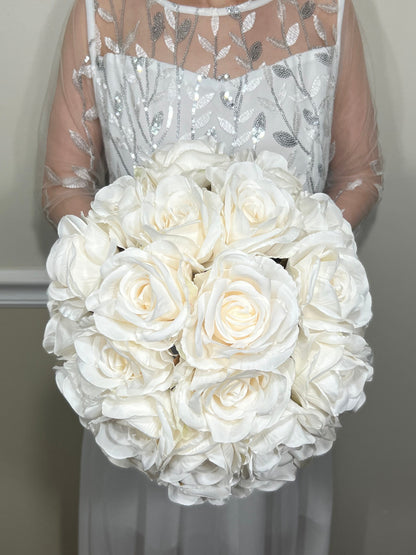 Wedding Bouquet White Bridal Wedding Ivory Classic Rose Bridesmaids Decor Handmade Artificial Faux Flower White Bouquet Rose Decoration