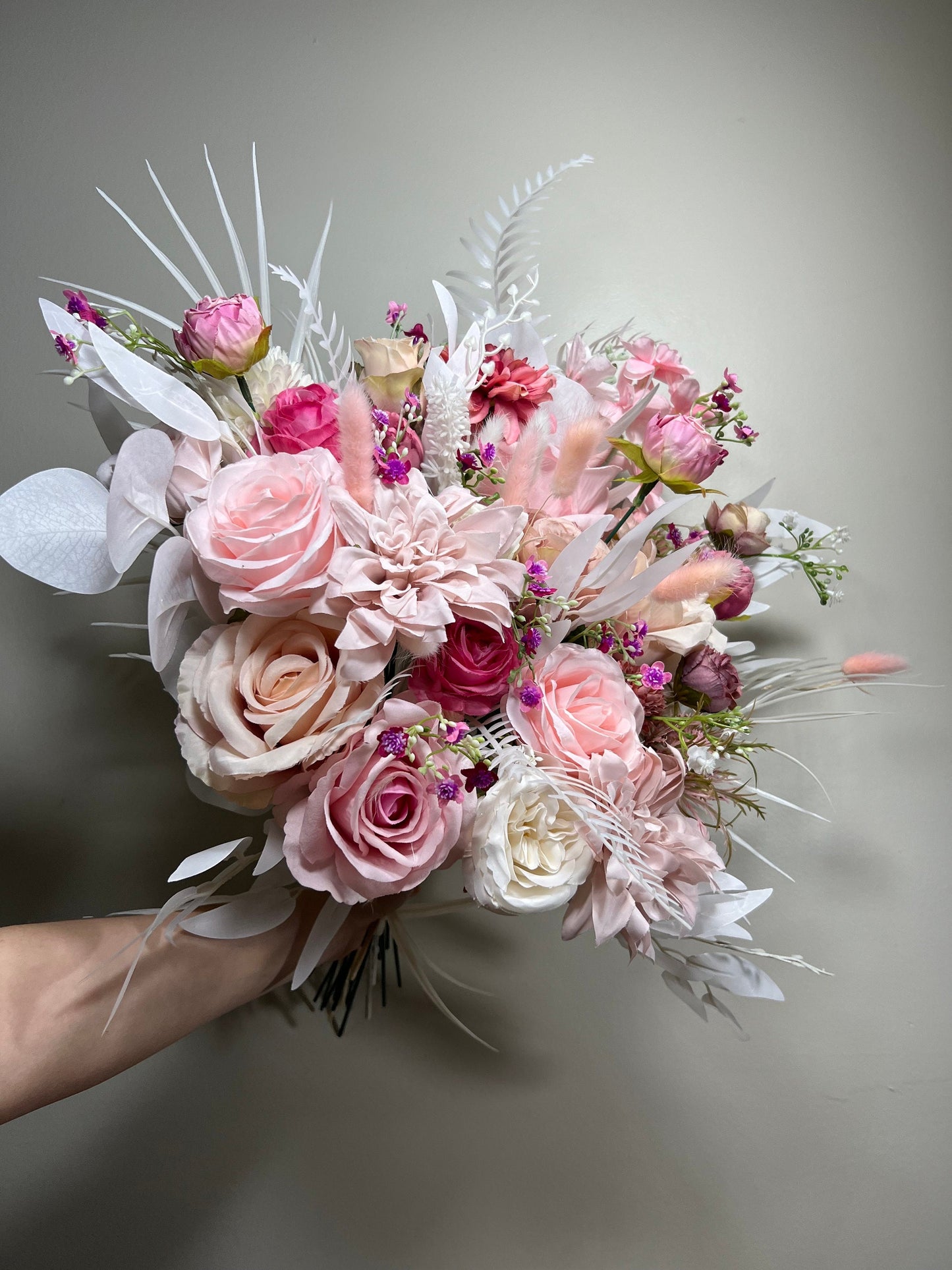 Wedding Bouquet Pink Barbie Bridal Hot Pink Bouquet Barbie Fuchsia Dahlia Viva Magenta Peony Dusty Rose Bunny Tails Artificial Flower