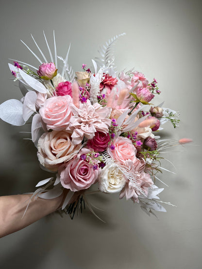 Wedding Bouquet Pink Barbie Bridal Hot Pink Bouquet Barbie Fuchsia Dahlia Viva Magenta Peony Dusty Rose Bunny Tails Artificial Flower