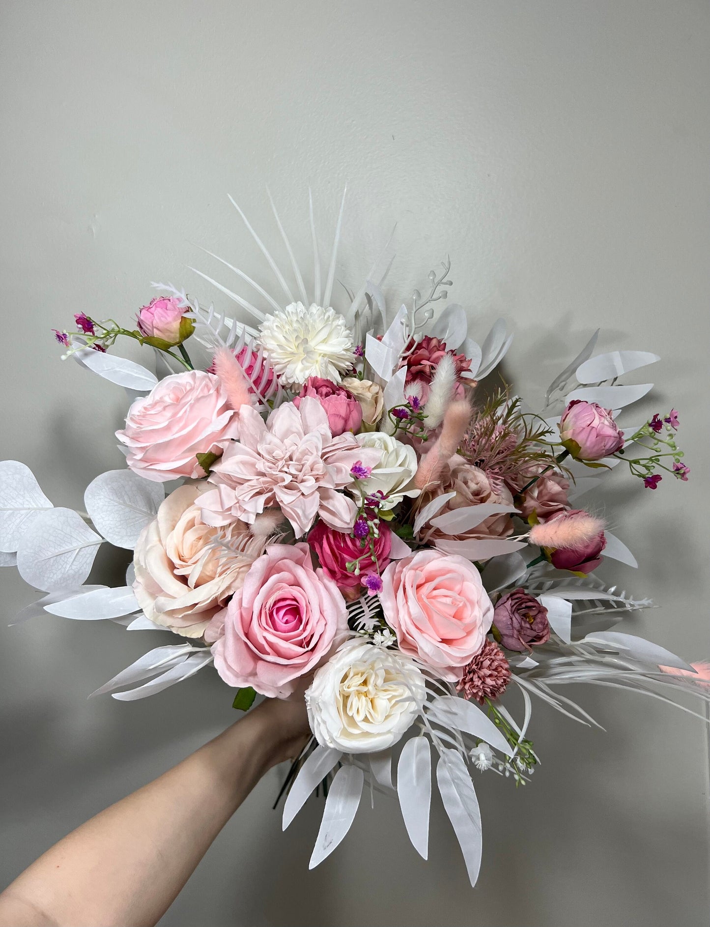 Wedding Bouquet Pink Barbie Bridal Hot Pink Bouquet Barbie Fuchsia Dahlia Viva Magenta Peony Dusty Rose Bunny Tails Artificial Flower