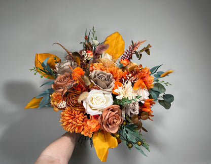 Wedding Bouquet Terracotta Bridal Wedding Rust Terracotta Bouquet Burnt Orange Decor Fall Eucalyptus Handmade Artificial Dried Flower