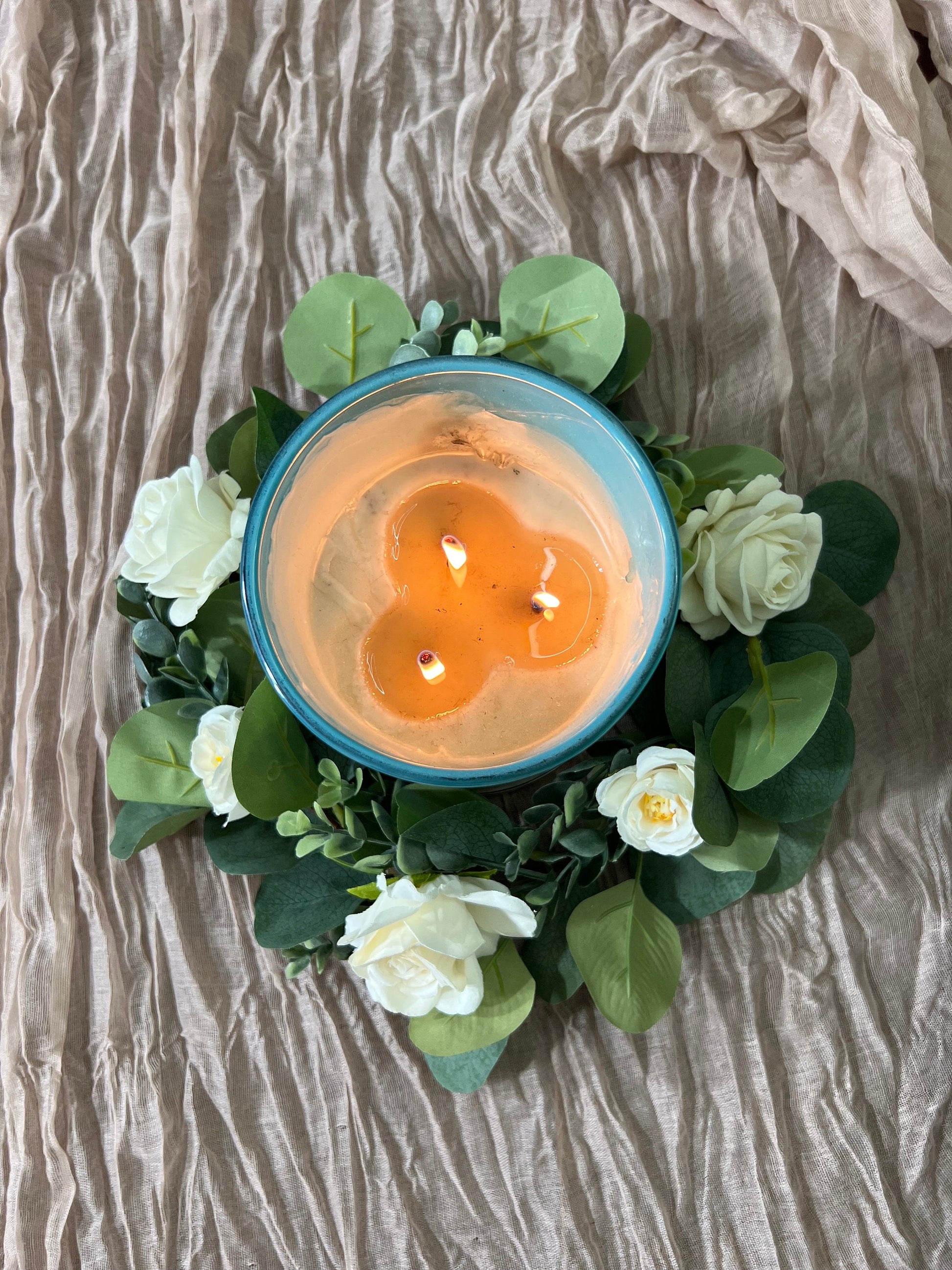 Wedding Wreath Centerpiece Table Decor White Garland Lantern Wreath Candle Ring Stand Eucalyptus Greenery Wedding Centerpiece Decor Sage