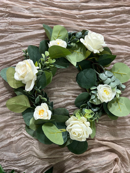 Wedding Wreath Centerpiece Table Decor White Garland Lantern Wreath Candle Ring Stand Eucalyptus Greenery Wedding Centerpiece Decor Sage