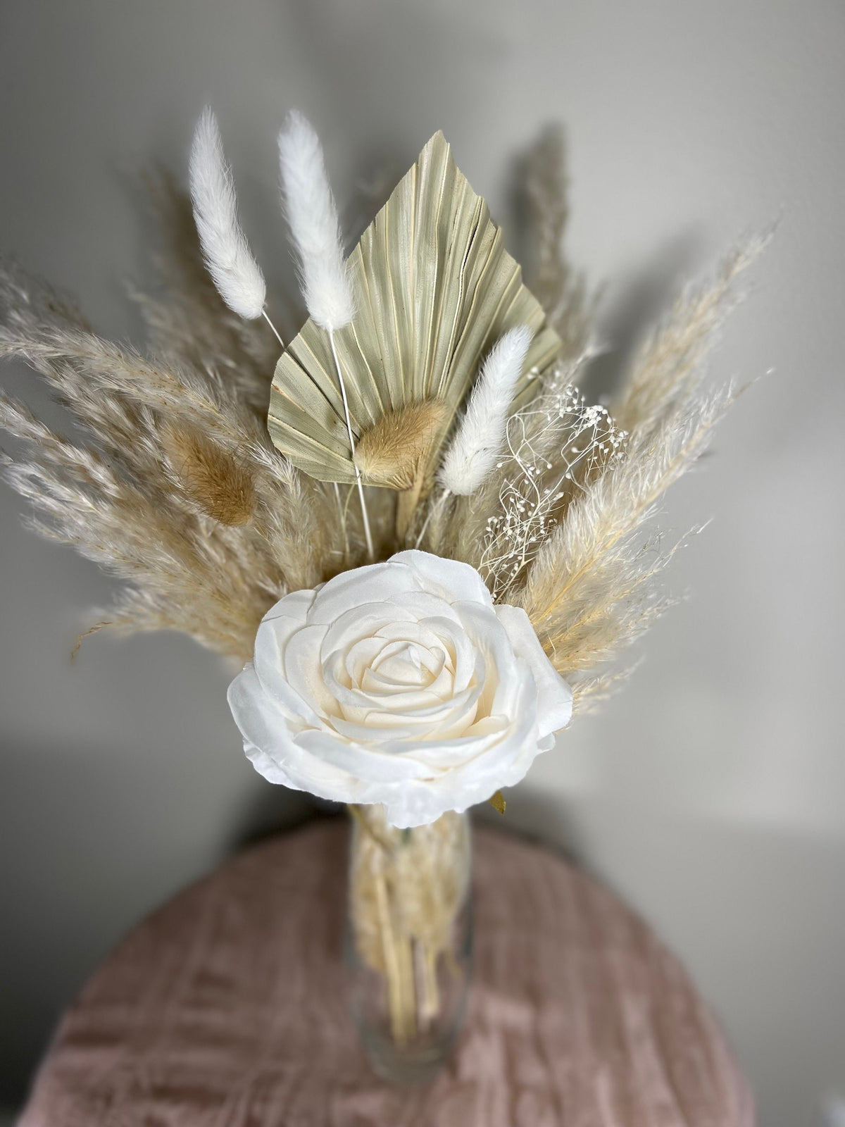 Wedding Centerpiece White Boho Table Décor Terracotta Anemone Burgundy Centerpiece Dusty Rose Navy Blue Palm Leaf Pampas Grass Handmade