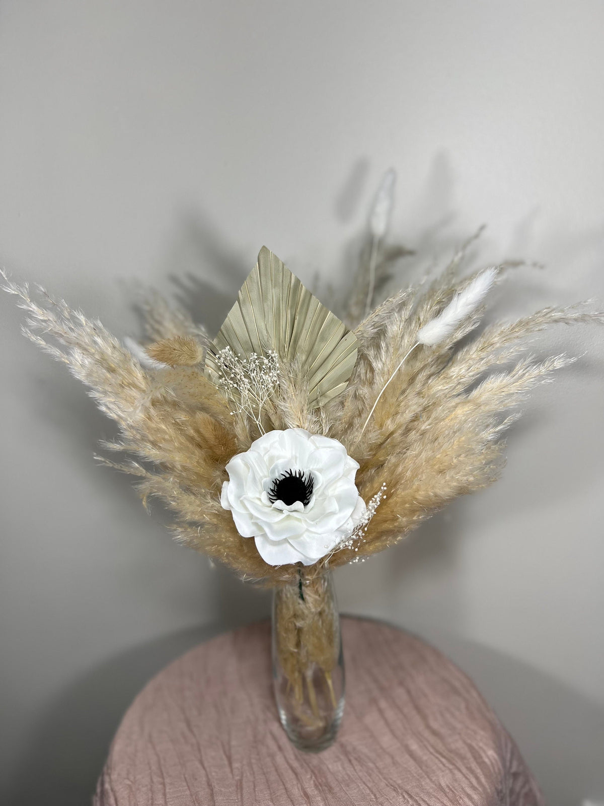 Wedding Centerpiece White Boho Table Décor Terracotta Anemone Burgundy Centerpiece Dusty Rose Navy Blue Palm Leaf Pampas Grass Handmade