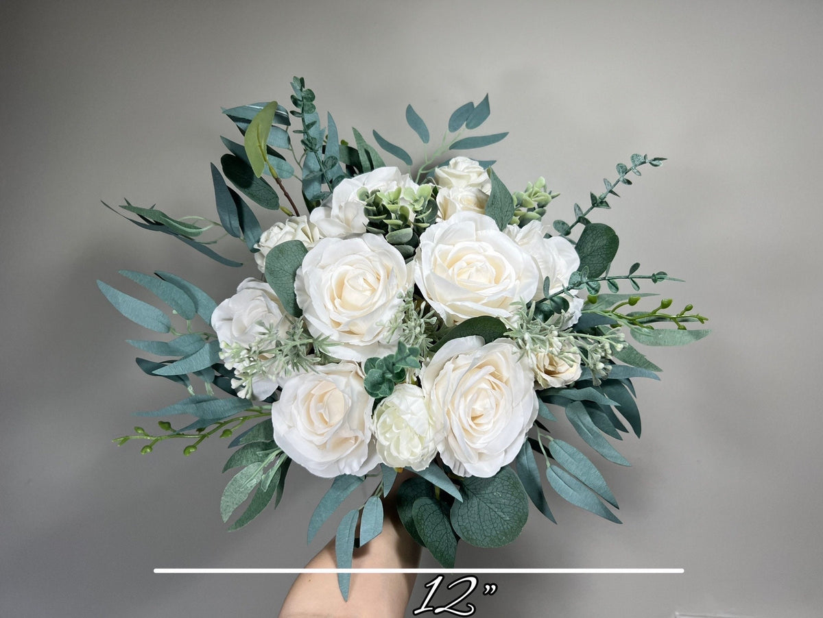 Wedding Bouquet White Bridal Ivory Bouquet Classic Sage Eucalyptus Greenery Bridesmaids White Bouquet White Artificial Flowers Reddit