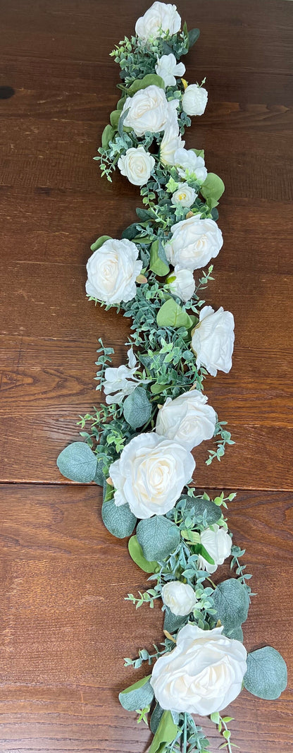 Wedding Garland White Table Decor Ivory Aisle Arrangement Silver Dollar Eucalyptus Decoration White Table Runner Artificial Flower Greenery