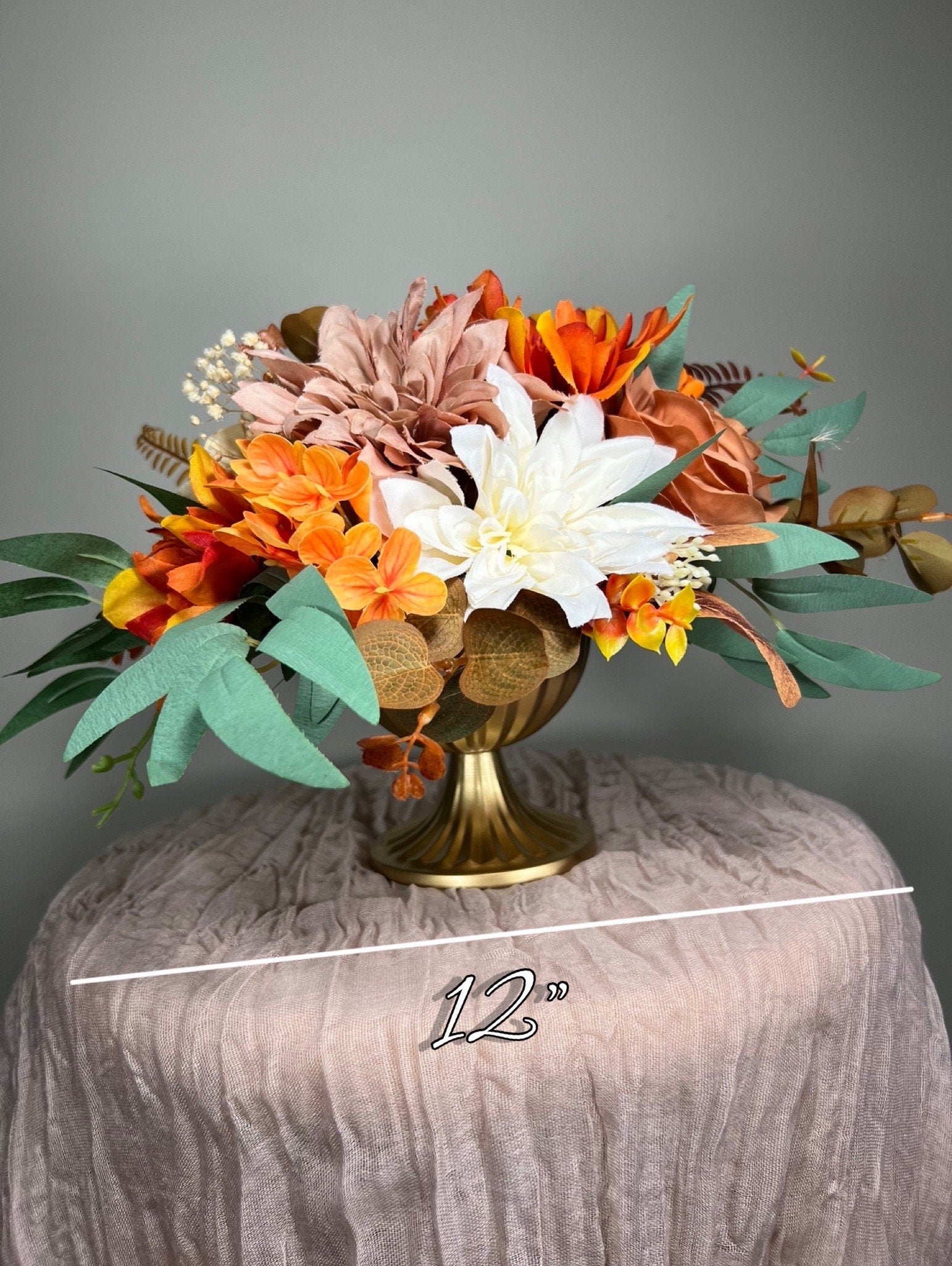 Wedding Centerpiece Terracotta Boho Table Decor White Centerpiece Burnt Orange Table Centerpiece Rust Eucalyptus Artificial Flower