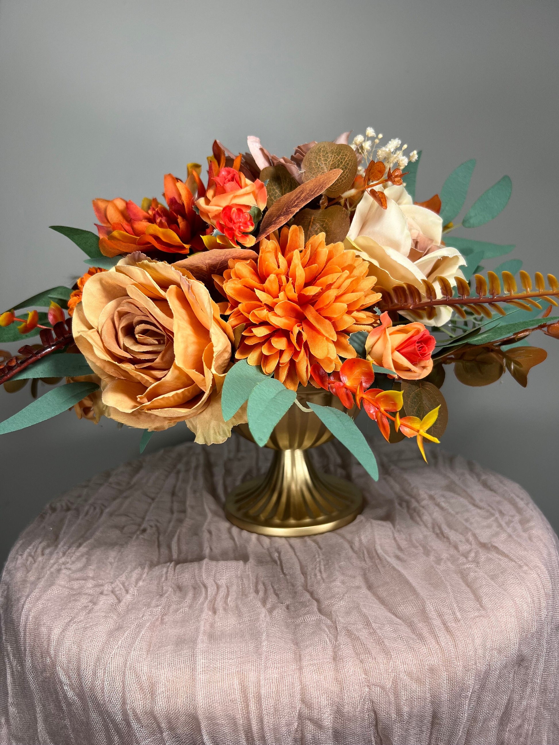 Wedding Centerpiece Terracotta Boho Table Decor White Centerpiece Burnt Orange Table Centerpiece Rust Eucalyptus Artificial Flower