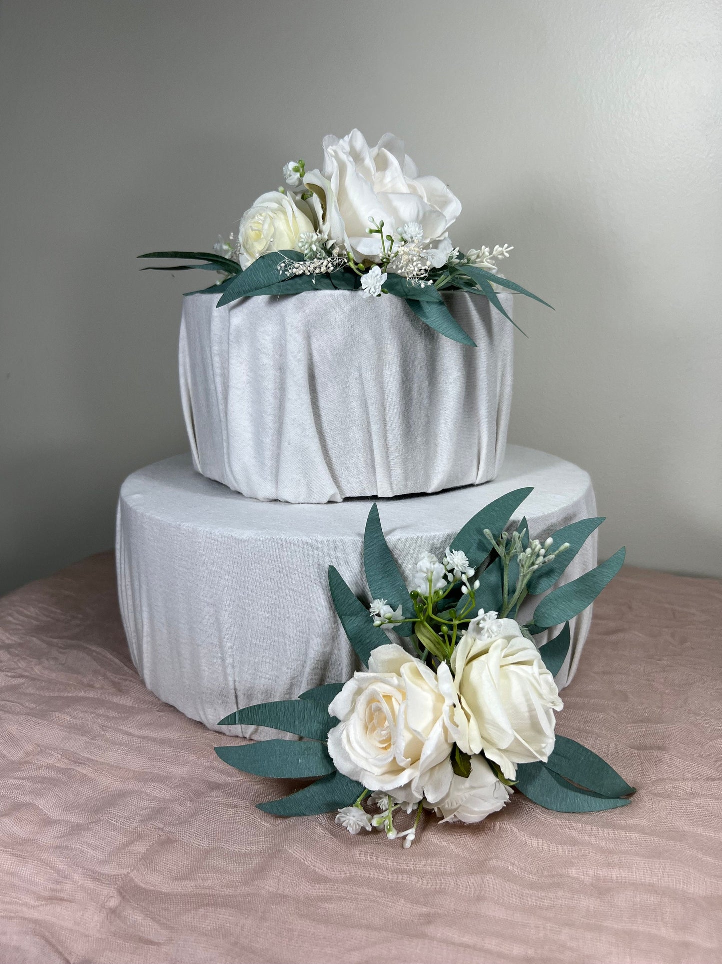 Cake Decoration White Wedding Topper Decor Cake Arrangements Sage Ivory Cake Decoration Ivory Artificial Flower Cake Decor White