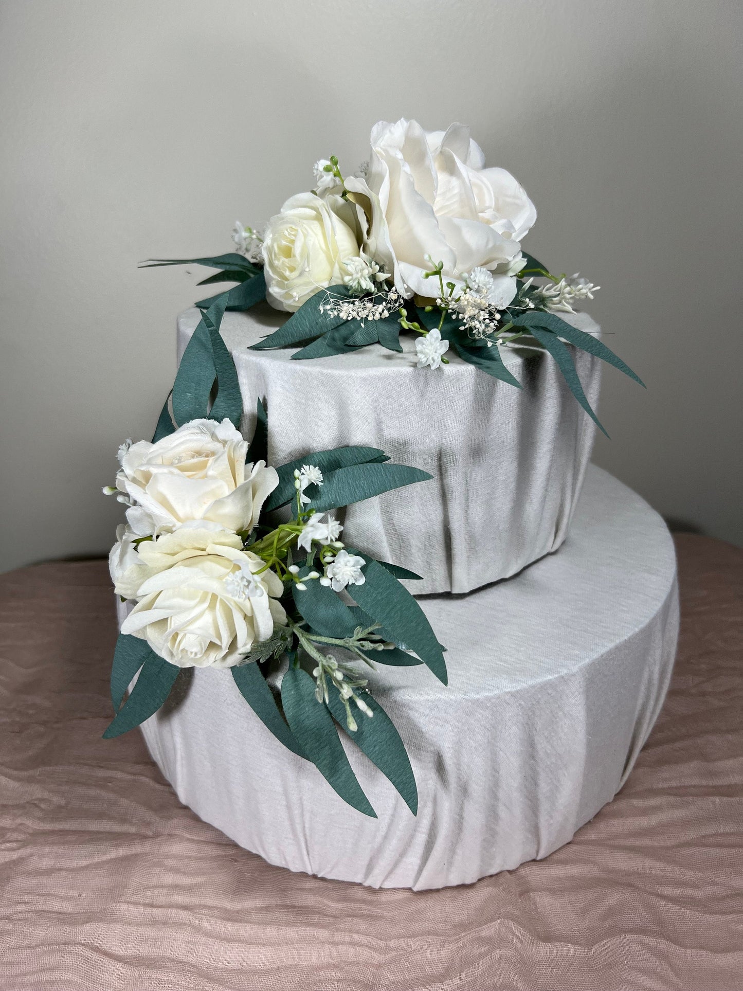 Cake Decoration White Wedding Topper Decor Cake Arrangements Sage Ivory Cake Decoration Ivory Artificial Flower Cake Decor White