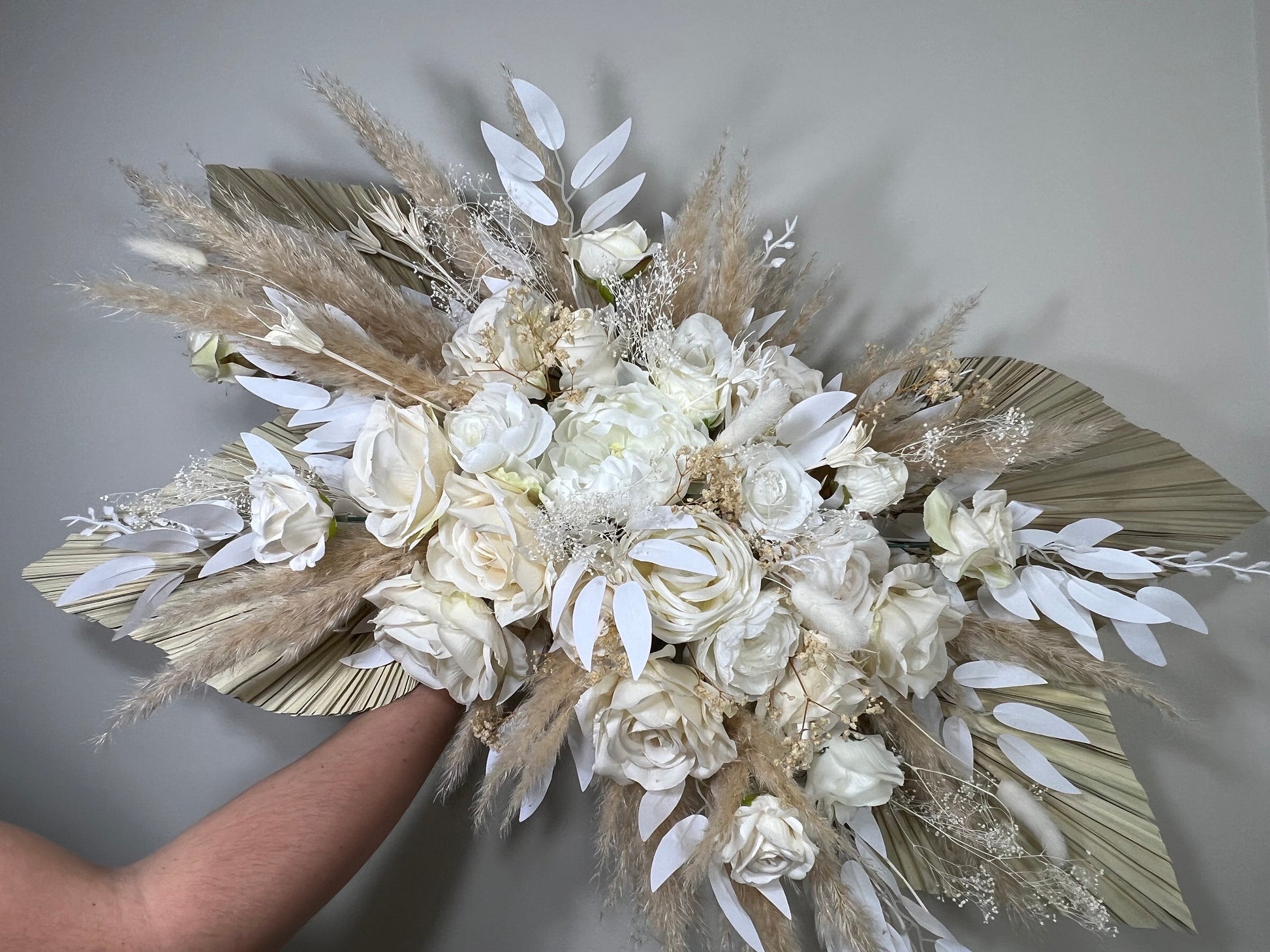 Wedding White Arch Arrangement Boho Pampas Grass Ivory Arch Aisle Arrangement Arch Palms Leaves Wall Decor Artificial Dried Flowers Swag