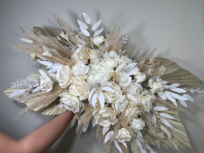 Wedding White Arch Arrangement Boho Pampas Grass Ivory Arch Aisle Arrangement Arch Palms Leaves Wall Decor Artificial Dried Flowers Swag