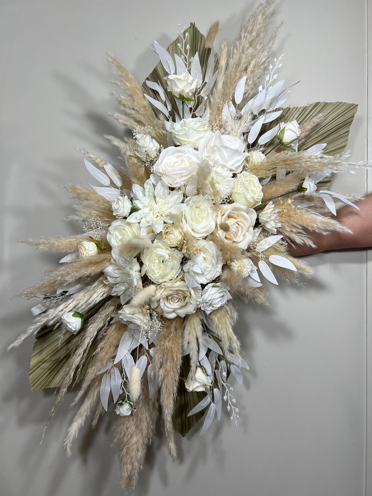 Wedding Arch Arrangement White Pampas Grass Arch Aisle Arrangement Palms Leaves Decor Artificial Dried Flowers White Rose Home Decor Reddit