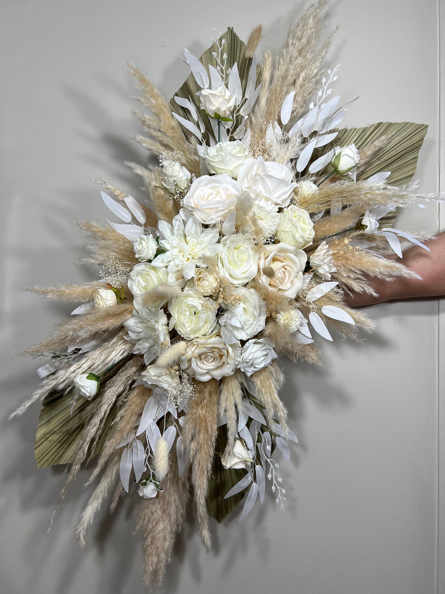 Home Decor White Swag Wall Decor Boho Backdrop Arch Arrangements Pampas Grass Nursery Decor White Palm Leaves Wall Decor Home