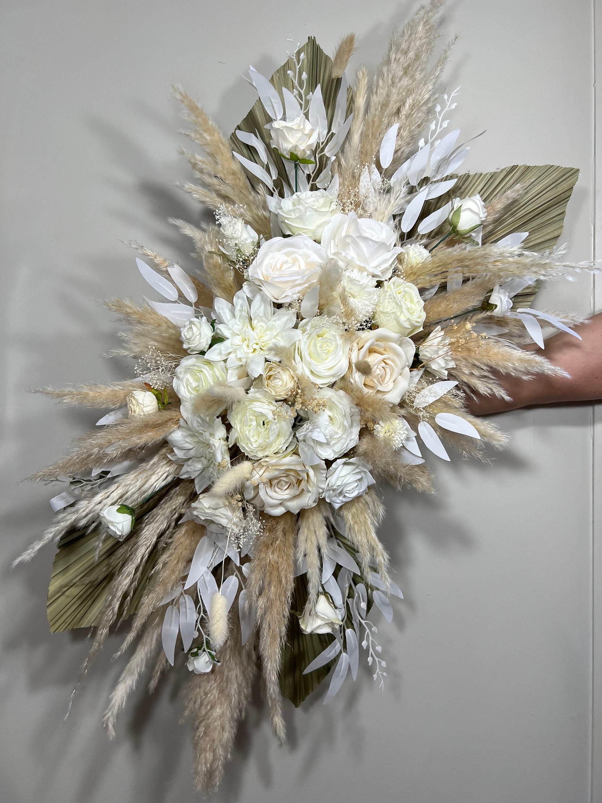 Home Decor White Swag Wall Decor Boho Backdrop Arch Arrangements Pampas Grass Nursery Decor White Palm Leaves Wall Decor Home