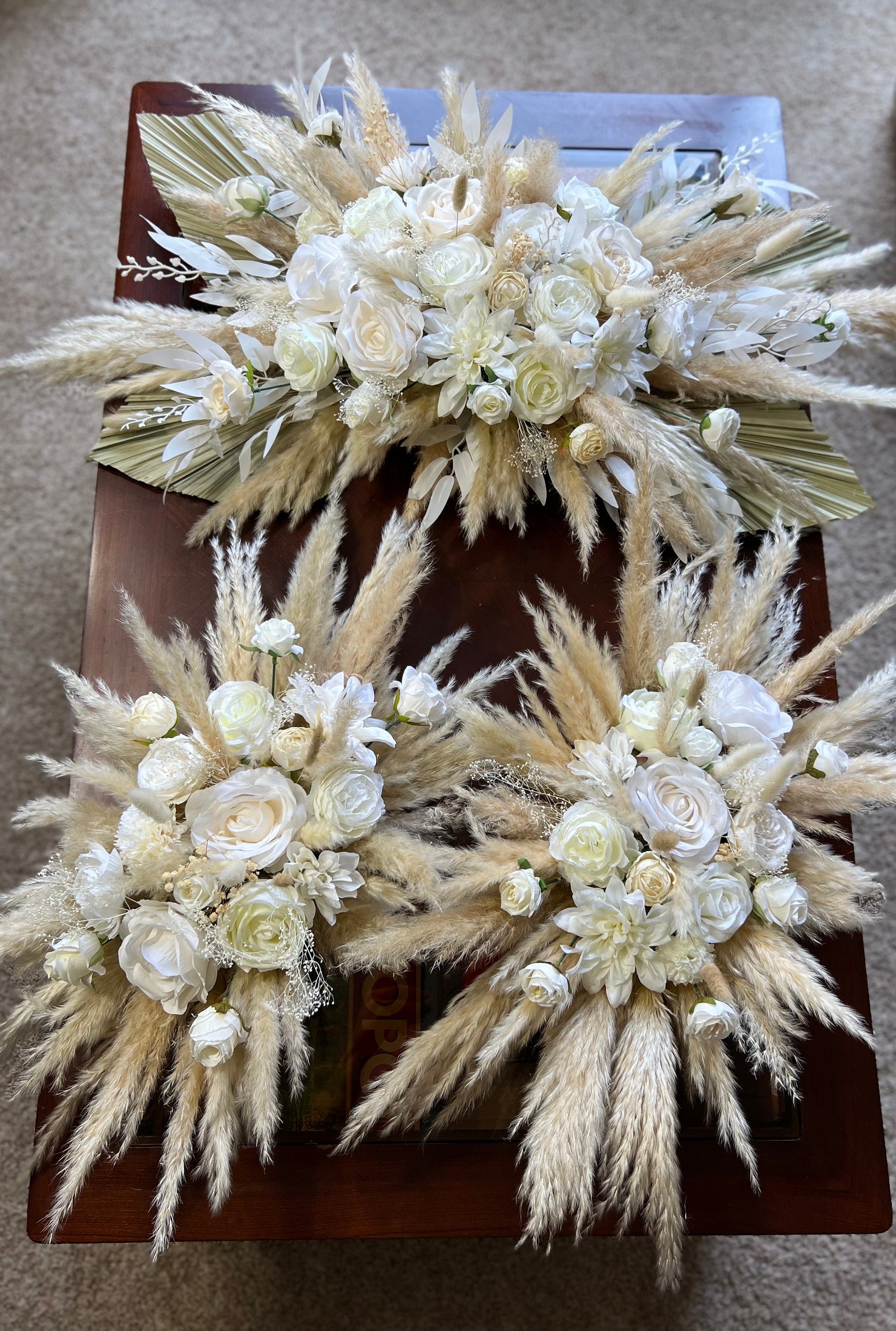 Welcome Sign Flower White Altar Arch Arrangement Boho White Pampas Grass Arch Aisle Arrangement Decor Artificial Flower Welcome Sign White