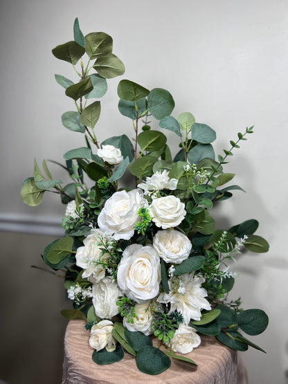 Wedding Aisle Marker Flower Floor Arrangement Whiskey Barrel Décor Dusty Rose Ground Arch Ivory Eucalyptus Artificial Flower