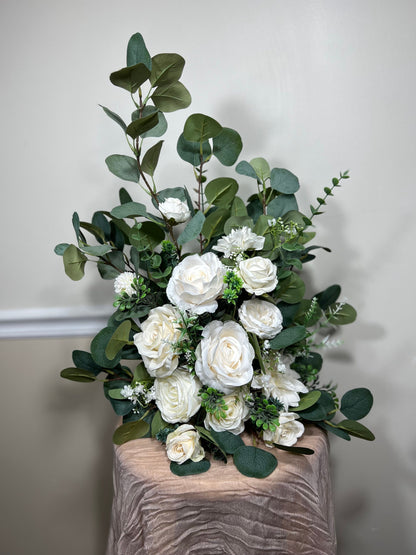 Wedding Aisle Marker Flower Floor Arrangement Whiskey Barrel Décor Dusty Rose Ground Arch Ivory Eucalyptus Artificial Flower