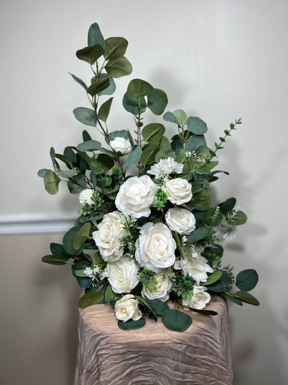 Set of 2 Wedding Aisle Marker Flower Floor Arrangement Whiskey Barrel Décor Dusty Rose Ground Arch Ivory Eucalyptus Artificial Flower