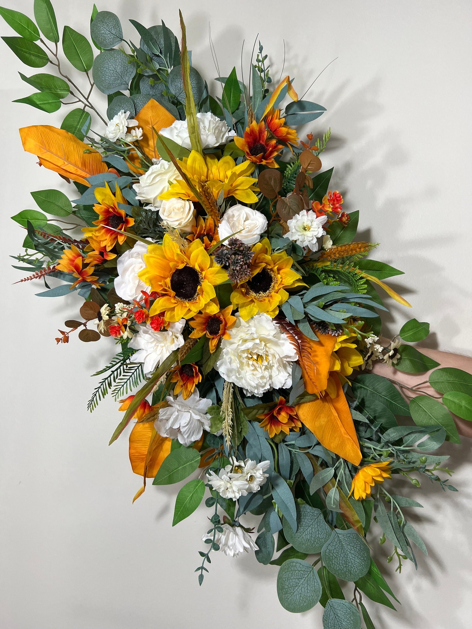 Wedding Arch Arrangement Sunflower Terracotta Boho White Burnt Orange Sunflower Arch Aisle Arrangement Arbor Decor Wall Eucalyptus Fall