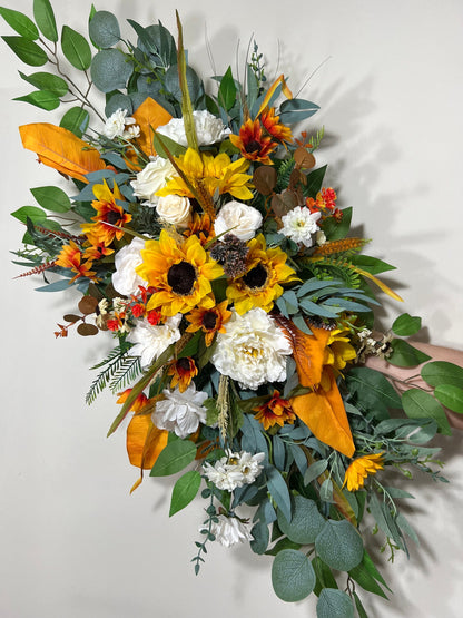 Wedding Arch Arrangement Sunflower Terracotta Boho White Burnt Orange Sunflower Arch Aisle Arrangement Arbor Decor Wall Eucalyptus Fall