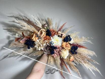 Wedding Arch Arrangement Terracotta Boho Navy Blue Pampas Grass Arch Aisle Arrangement Burnt Orange Swag Backdrop Wall Decor Brown Cinnamon