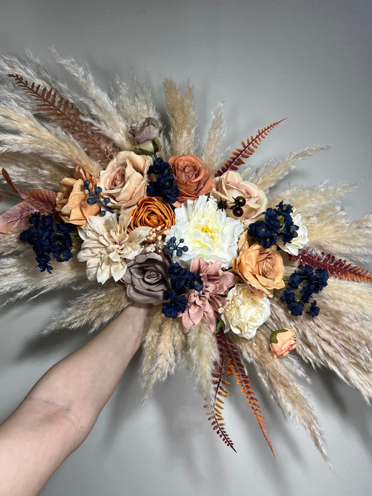Wedding Arch Arrangement Terracotta Boho Navy Blue Pampas Grass Arch Aisle Arrangement Burnt Orange Swag Backdrop Wall Decor Brown Cinnamon