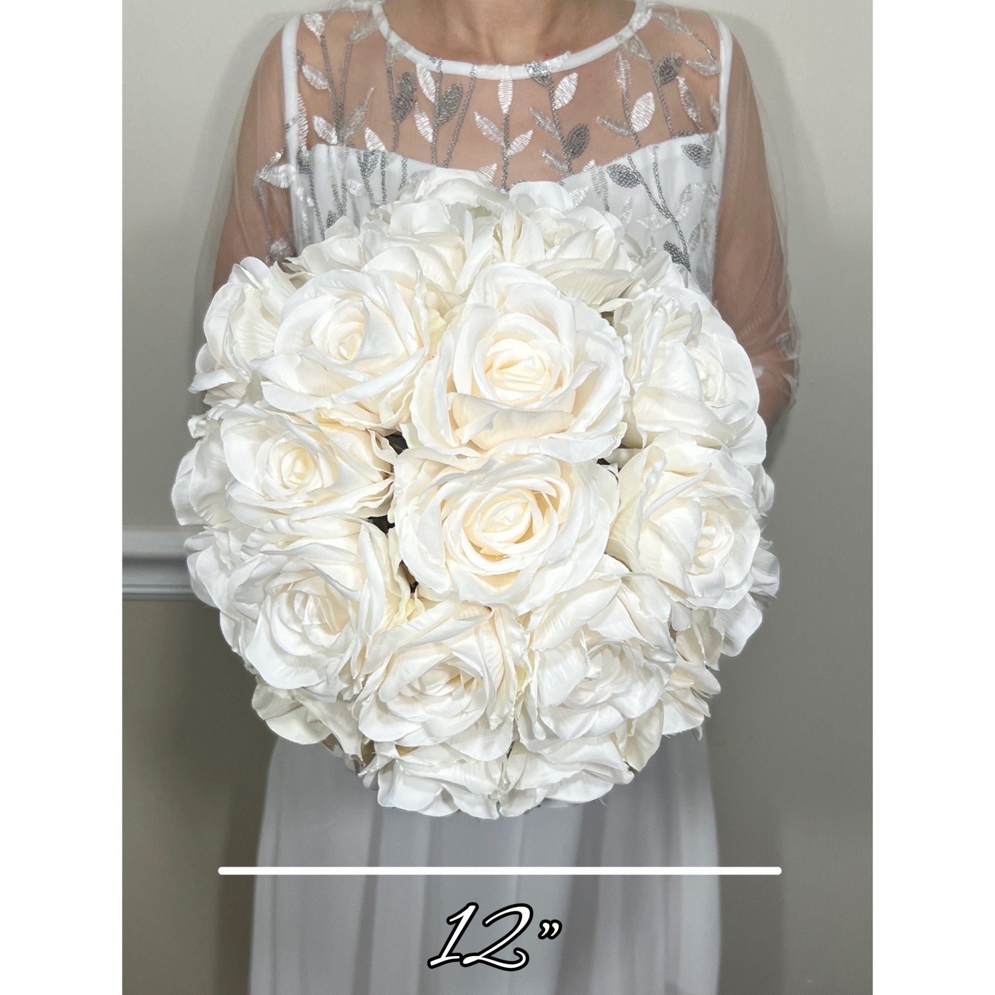 Wedding Bouquet White Bridal Wedding Ivory Classic Rose Bridesmaids Decor Handmade Artificial Faux Flower White Bouquet Rose Decoration