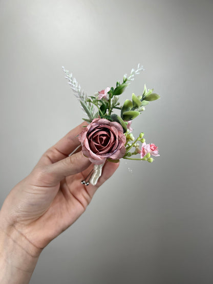 Wedding Bouquet Burgundy Pink Bridal Wedding Rustic Bouquet Dusty Rose Bridesmaids White Eucalyptus Handmade Pink Wild Flower Artificial
