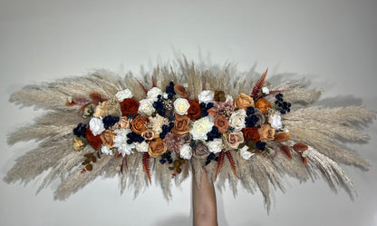 Wedding Terracotta Arch Arrangement Navy Blue Boho Burnt Orange Cinnamon Brown Rust Aisle Arrangement Swag Pampas Grass Decor Wall Fall