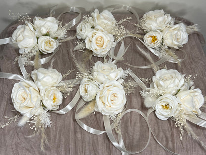 Wedding Corsage White Boho Wedding Wrist Corsage Bridesmaids Decor Corsage Ivory Corsage Prom Artificial Flowers Baby Breath Reddit