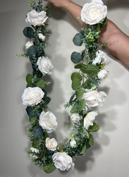 Wedding Garland White Table Decor Ivory Aisle Arrangement Silver Dollar Eucalyptus Decoration White Table Runner Artificial Flower Greenery