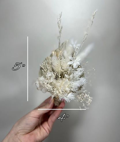Wedding Boutonnière Boho White Wedding Ivory Groom Boutonniere Groomsmen Decor Bridal Hydrangea Dried Eucalyptus Baby Breath Pampas Grass