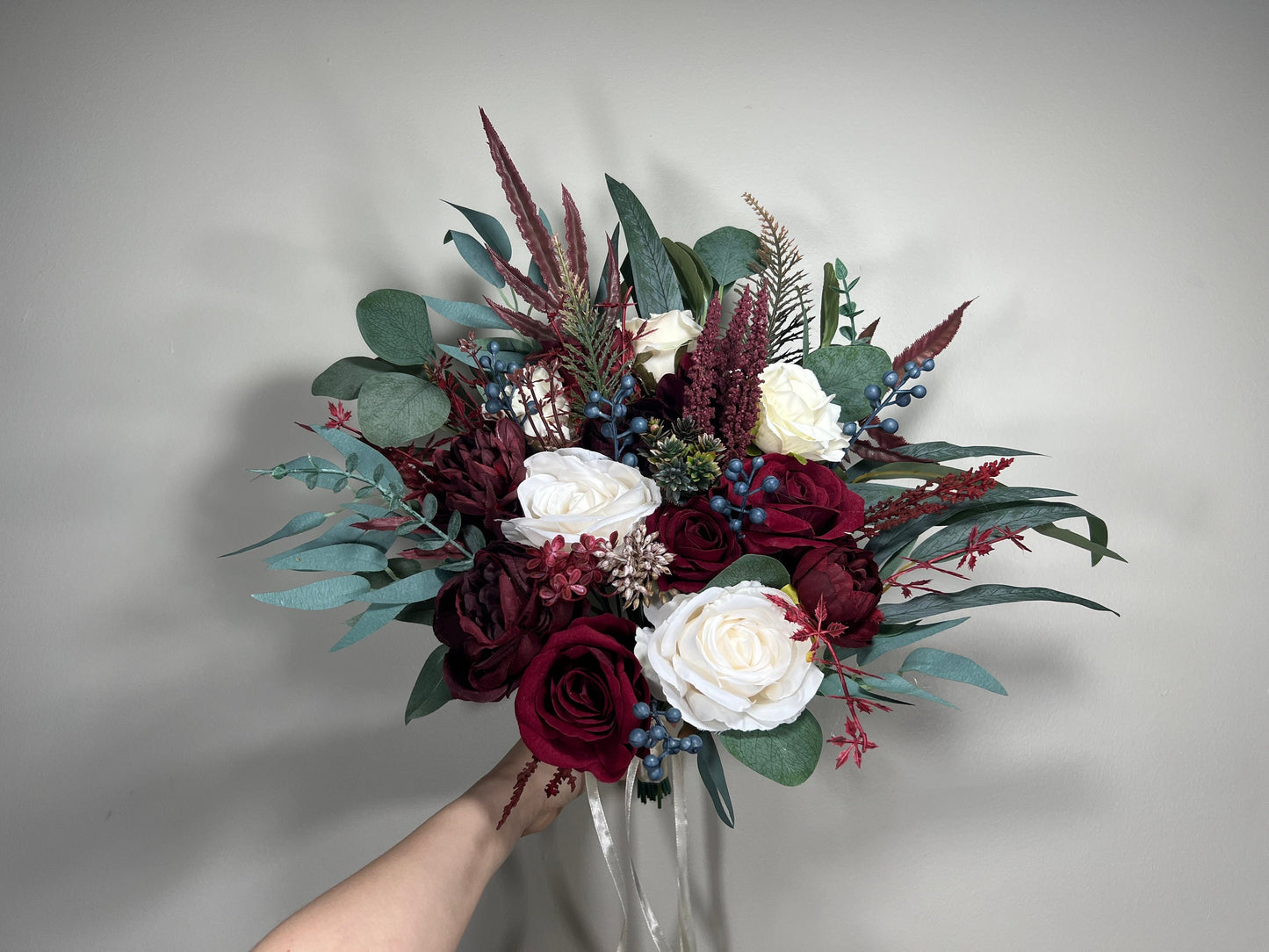 Wedding Bouquet Burgundy Bridal Red Rustic Navy Blue Bouquet Burgundy Bridesmaids White Decor Eucalyptus Dahlia Peony Wedding Ivory