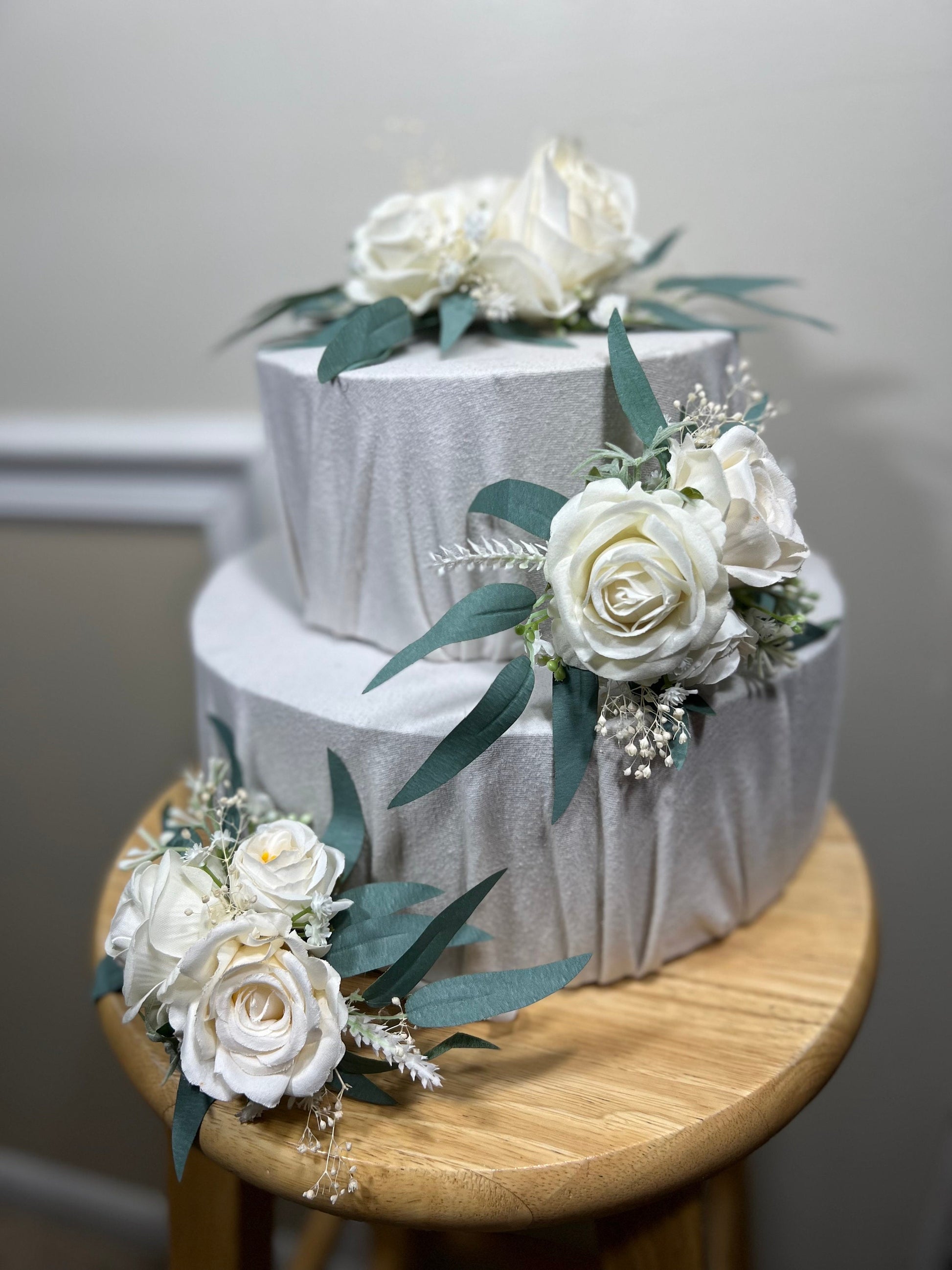 Cake Decoration Wedding Topper Decor Cake Arrangements Sage Cake Decoration Ivory Artificial Flower Cake Topper Flower White Eucalyptus
