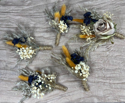 Wedding Boutonnière Boho White Wedding Ivory Groom Boutonniere Groomsmen Decor Bridal Hydrangea Dried Eucalyptus Baby Breath Pampas Grass
