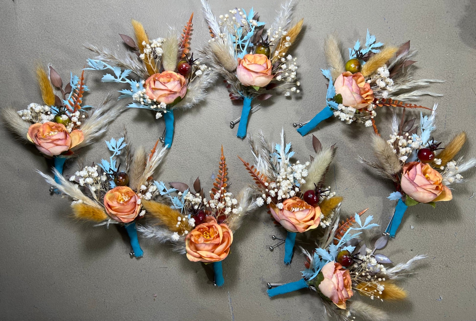 Wedding Bouquet Terracotta Turquoise Cascade Boho Bridal Rust Wedding Cascading Burnt Orange Cinnamon Decor Artificial Flower Fall