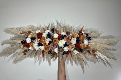 Wedding Arch Arrangement Terracotta Boho Navy Blue Pampas Grass Arch Aisle Arrangement Burnt Orange Swag Backdrop Wall Decor Brown Cinnamon