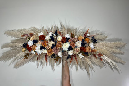Wedding Arch Arrangement Terracotta Boho Navy Blue Pampas Grass Arch Aisle Arrangement Burnt Orange Swag Backdrop Wall Decor Brown Cinnamon