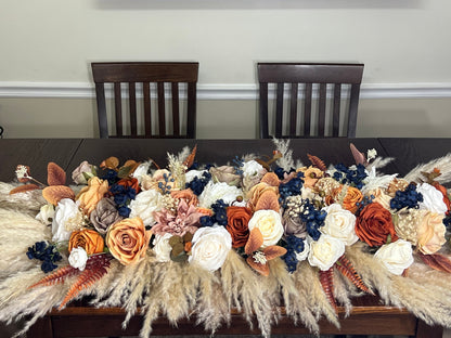 Wedding Sweetheart Terracotta White Navy Blue Ivory Burnt Orange Aisle Arrangement Rust Centerpiece Table Sweetheart Pampas Grass