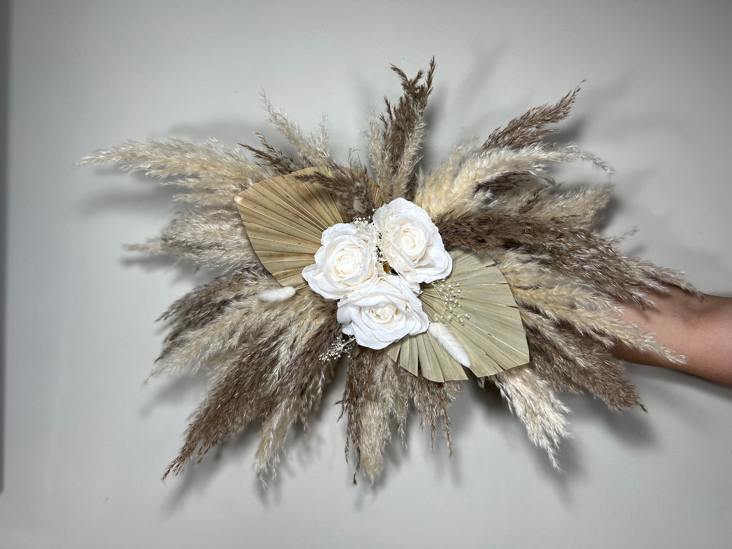 Wedding Arch Arrangement White Pampas Grass Arch Aisle Arrangement Palms Leaves Artificial Dried Flowers Ivory Swag Home Decor Office Wall