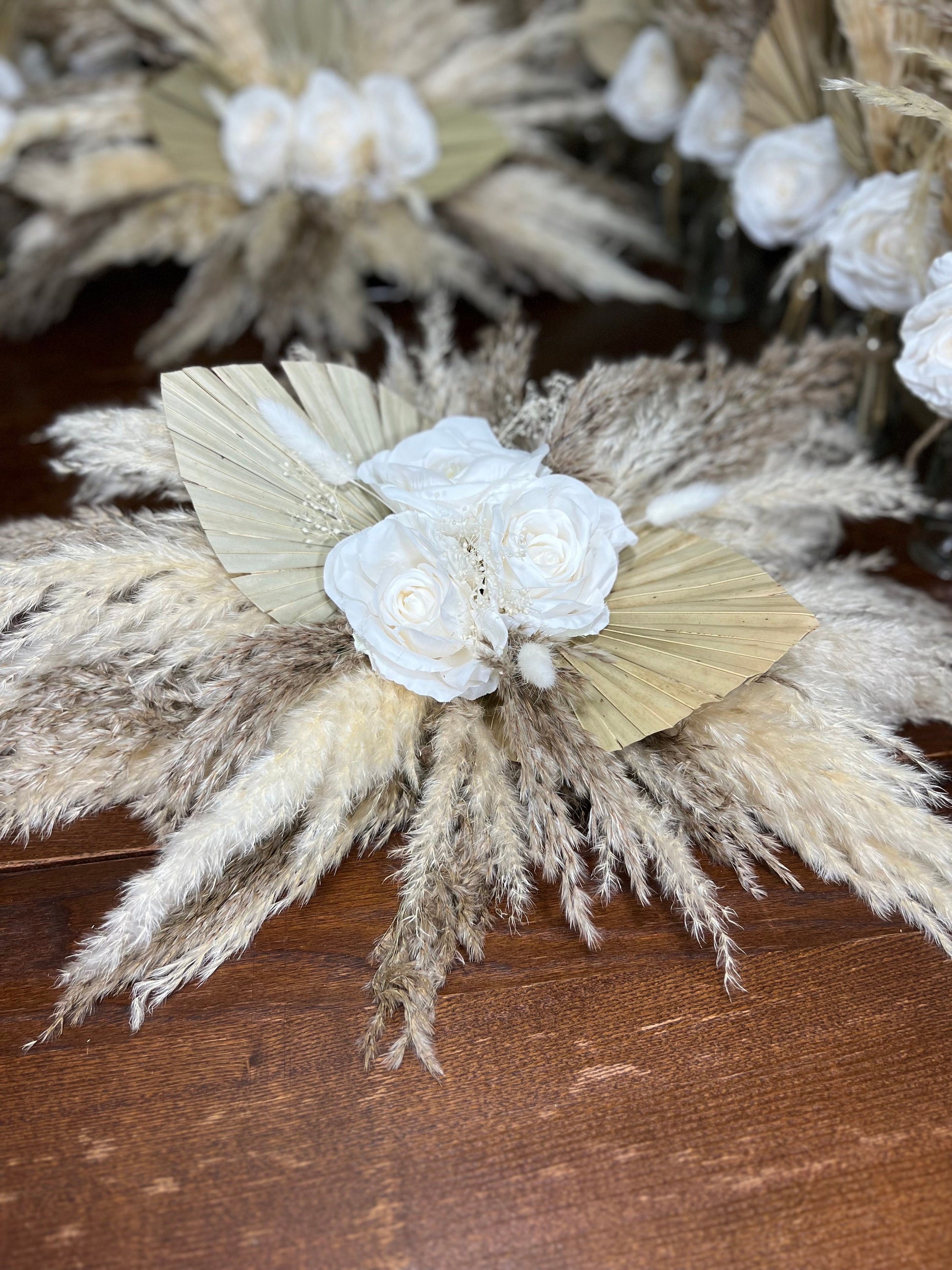 Wedding Sweetheart White Centerpiece Pampas Grass Boho Centepiece Palm Leave Sweetheart Artificial Flowers Ivory Table Decor Home