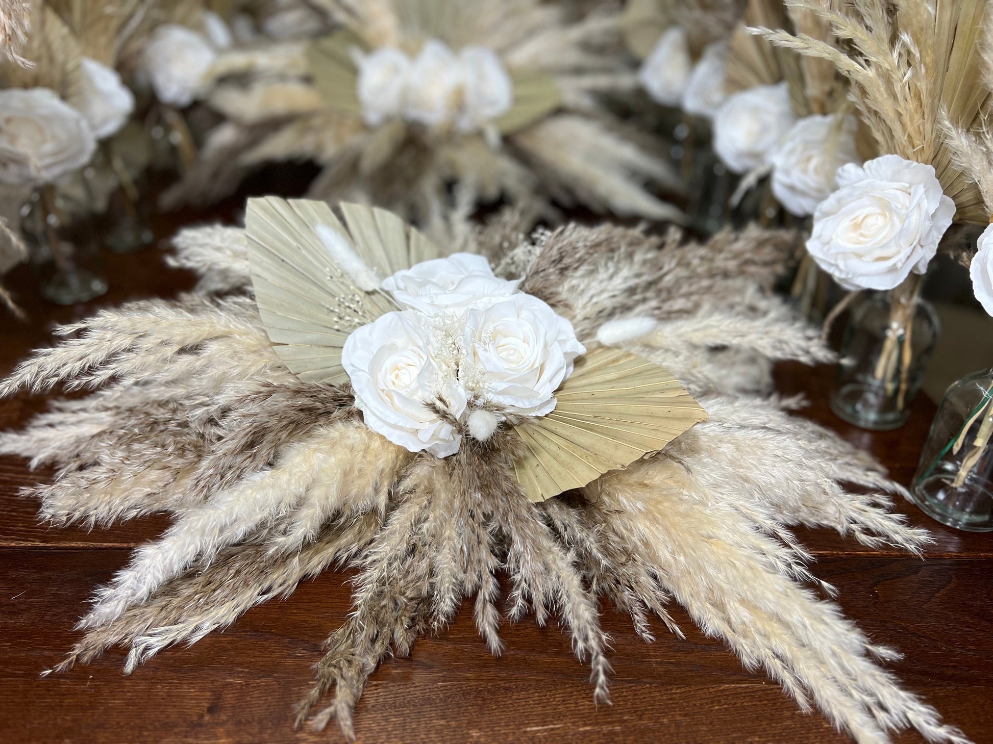 Wedding Sweetheart White Centerpiece Pampas Grass Boho Centepiece Palm Leave Sweetheart Artificial Flowers Ivory Table Decor Home